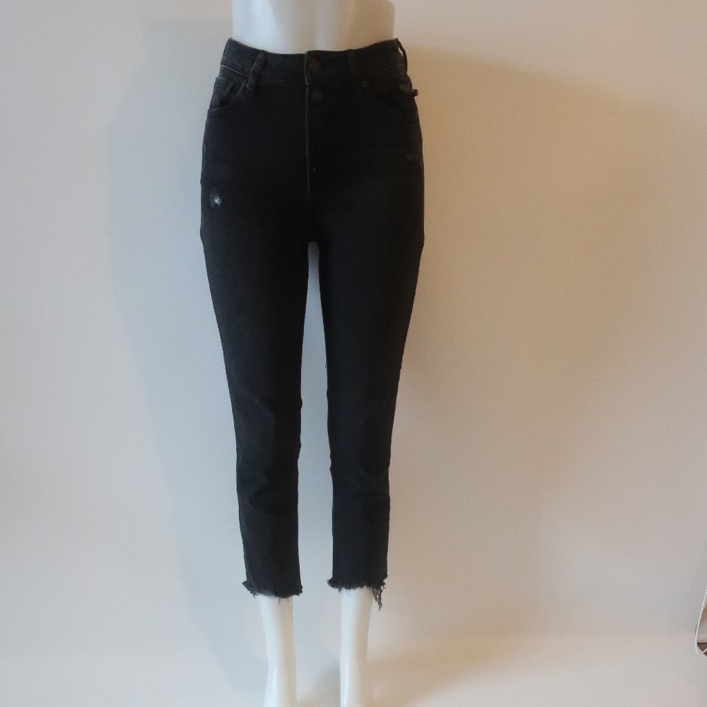 Womens Just Black Denim Black Frayed Hem Button Fly Denim Jeans 25 *